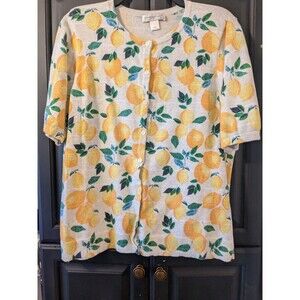 EUC Christopher & Banks Lemon Print Cardigan Sz L